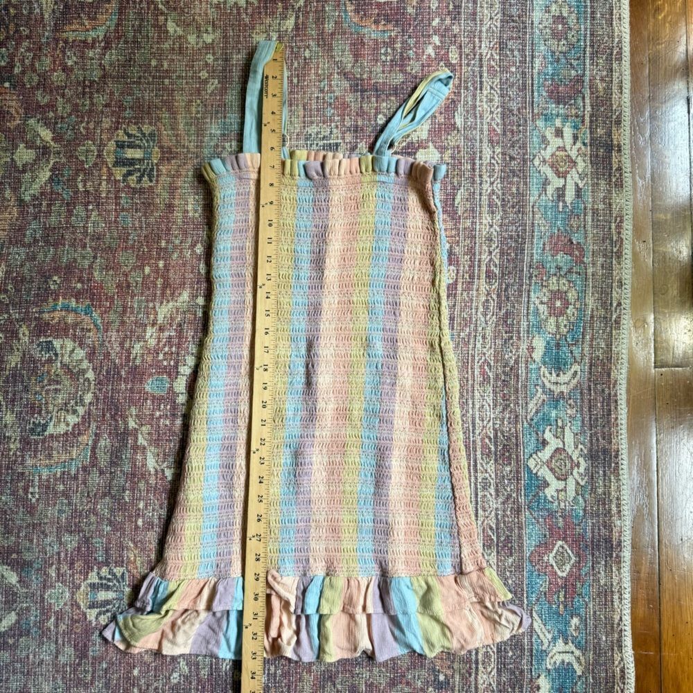 Small American Eagle Smocked BodyCon Dress with Ruffle Hem Multicolor Pastel - Picture 3 of 10